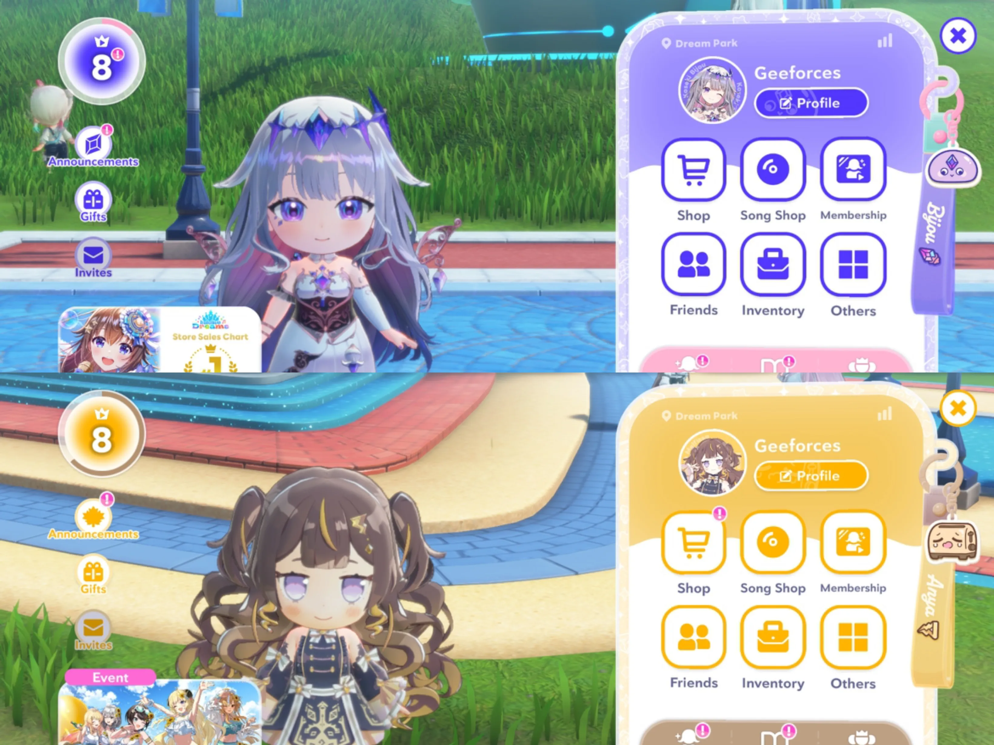 The UI design for Anya Melfissa and Koseki Bijou, top to bottom